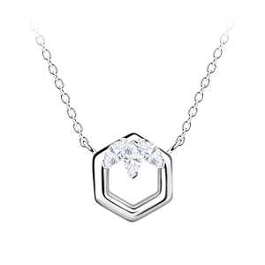 Wholesale Sterling Silver Hexagon Necklace - JD24151 Wholesale Sterling Silver Hexagon Necklace - JD24151