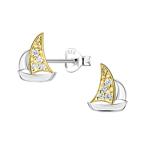 Wholesale Sterling Silver Sailboat Ear Studs - JD24356