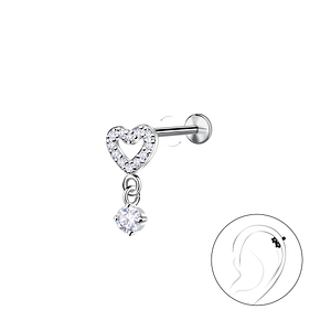 Wholesale Sterling Silver Heart with Hanging Stone with Titanium Labret - JD23968
