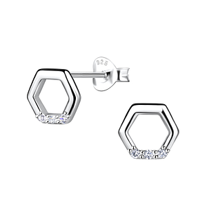 Wholesale Sterling Silver Hexagon Ear Studs - JD24077