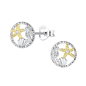 Wholesale Sterling Silver Starfish Seahorse and Shell Ear Studs - JD24361