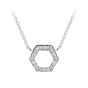 Wholesale Sterling Silver Hexagon Necklace - JD24176 Wholesale Sterling Silver Hexagon Necklace - JD24176