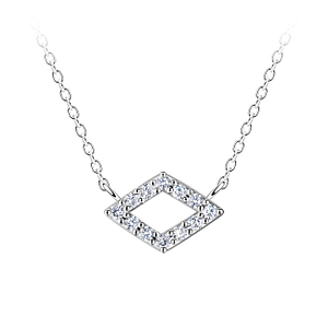 Wholesale Sterling Silver Diamond Shaped Necklace - JD24181 Wholesale Sterling Silver Diamond Shaped Necklace - JD24181