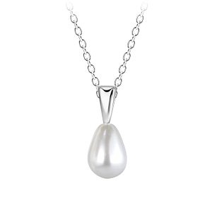 Wholesale Sterling Silver Necklace with Teardrop Pearl - JD24547 Wholesale Sterling Silver Necklace with Teardrop Pearl - JD24547