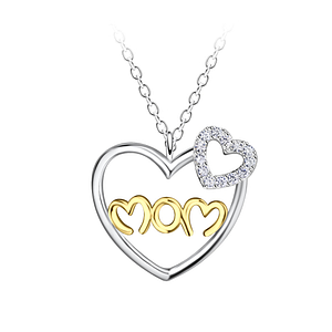 Wholesale Sterling Silver Double Heart Mom Necklace - JD24520