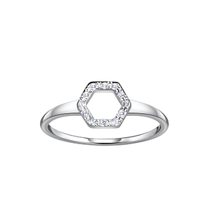 Wholesale Sterling Silver Hexagon Ring - JD24097 Wholesale Sterling Silver Hexagon Ring - JD24097