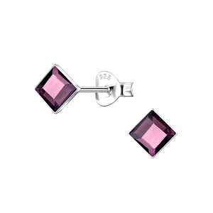 Wholesale 4mm Square Crystal Sterling Silver Ear Studs - JD24735