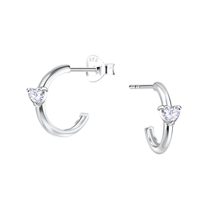 Wholesale Sterling Silver Heart Half Hoop Ear Studs - JD24893 Wholesale Sterling Silver Heart Half Hoop Ear Studs - JD24893