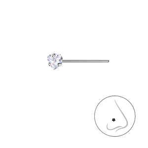 Wholesale 3mm Heart Cubic Zirconia Sterling Silver Nose Stud - JD23960