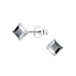 Wholesale 4mm Square Crystal Sterling Silver Ear Studs - JD24735