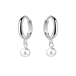 Wholesale Sterling Silver Huggie Earrings with 4mm Freshwater Pearl - JD25140 Wholesale Sterling Silver Huggie Earrings with 4mm Freshwater Pearl - JD25140