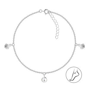Wholesale Sterling Silver Shell Anklet with 6mm Pearl - JD25145