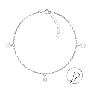 Wholesale Sterling Silver Round Anklet with 4mm Round Cubic Zirconia - JD25147 Wholesale Sterling Silver Round Anklet with 4mm Round Cubic Zirconia - JD25147