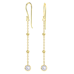 Wholesale Sterling Silver Satellite Chain with Single Stone Earrings - JD25136 Wholesale Sterling Silver Satellite Chain with Single Stone Earrings - JD25136