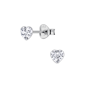 Wholesale Sterling Silver Heart Crystal Ear Studs - JD23953 Wholesale Sterling Silver Heart Crystal Ear Studs - JD23953