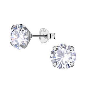 Wholesale 8mm Round Cubic Zirconia Sterling Silver Ear Studs - JD24211