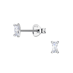 Wholesale 2x4mm Baguette Cubic zirconia Sterling Silver Ear Studs - JD23951