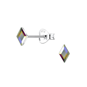 Wholesale 3x5mm Diamond Shaped Crystal Sterling Silver Ear Studs - JD24731