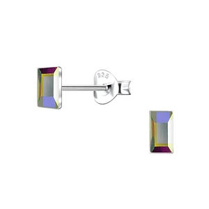 Wholesale 2x5mm Rectangle Crystal Sterling Silver Ear Studs - JD24734