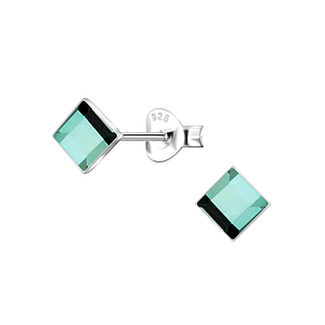 Wholesale 4mm Square Crystal Sterling Silver Ear Studs - JD24735