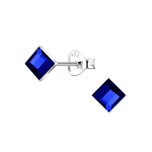 Wholesale 4mm Square Crystal Sterling Silver Ear Studs - JD24735