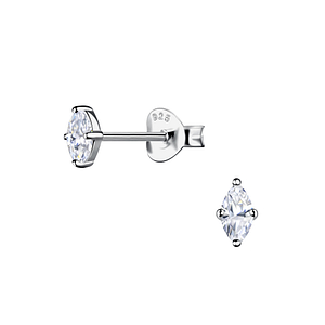 Wholesale 2x4mm Marquise Cubic Zirconia Sterling Silver Ear Studs - JD24200