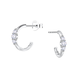 Wholesale Sterling Silver Geometric Half Hoop Ear Studs - JD24894
