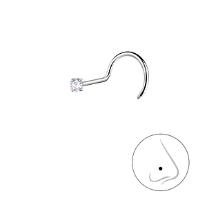 Wholesale 1.8mm Round Cubic Zirconia Sterling Silver Nose Spinner - JD25181
