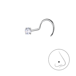 Wholesale 2.5mm Round Cubic Zirconia Sterling Silver Nose Spinner - JD25177