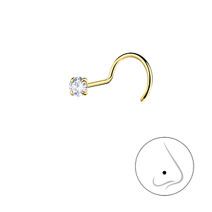 Wholesale 2.5mm Round Cubic Zirconia Sterling Silver Nose Spinner - JD25178