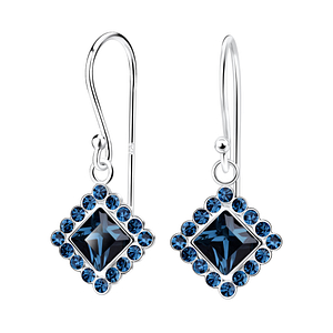 Wholesale Sterling Silver Square Crystal Earrings - JD14253