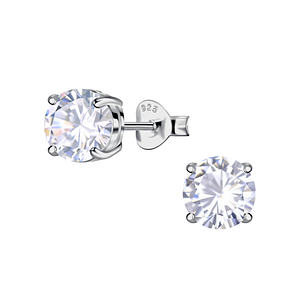 Wholesale 6.5mm Round Cubic Zirconia Sterling Silver Ear Studs - JD24051 Wholesale 6.5mm Round Cubic Zirconia Sterling Silver Ear Studs - JD24051