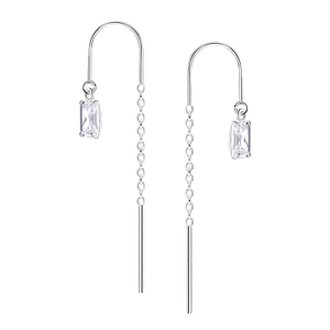 Wholesale 3x5mm Baguette Cubic Zirconia Sterling Silver Thread Through Earrings - JD24009 Wholesale 3x5mm Baguette Cubic Zirconia Sterling Silver Thread Through Earrings - JD24009