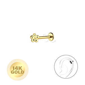 Wholesale 14ct Solid Gold - Flower Labret with 3mm Disc - JD24659