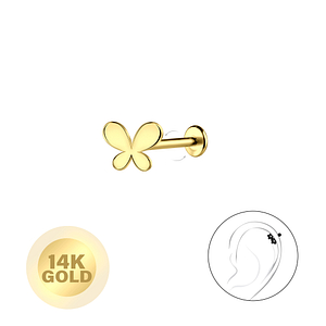 Wholesale 14ct Solid Gold - Butterfly Labret with 3mm Disc - JD24669