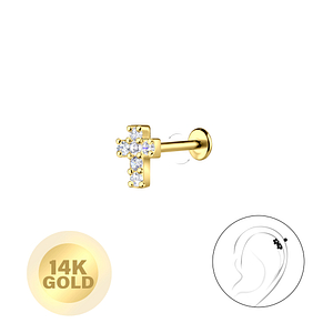 Wholesale 14ct Solid Gold - Cross Labret with 3mm Disc - JD24670 Wholesale 14ct Solid Gold - Cross Labret with 3mm Disc - JD24670