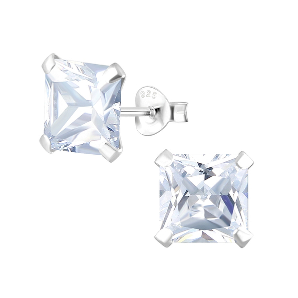 Wholesale 8mm Square Cubic Zirconia Sterling Silver Ear Studs - JD1336