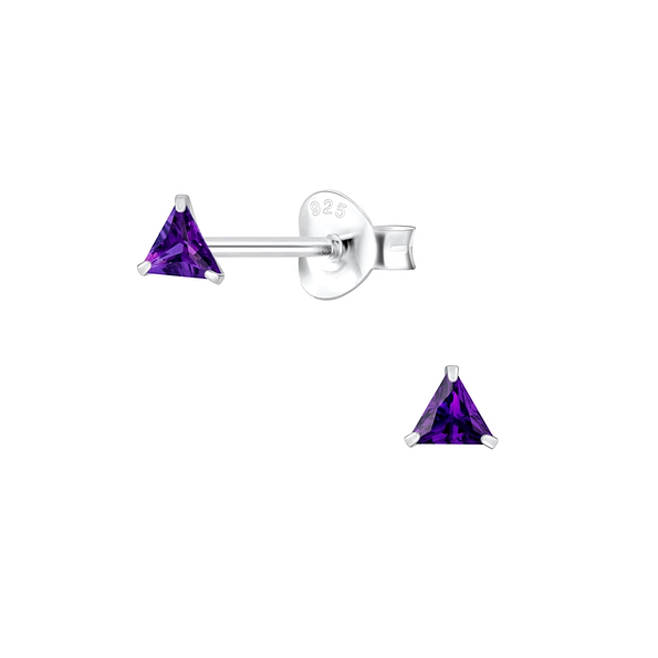 Wholesale 3mm Triangle Cubic Zirconia Sterling Silver Ear Studs - JD1979