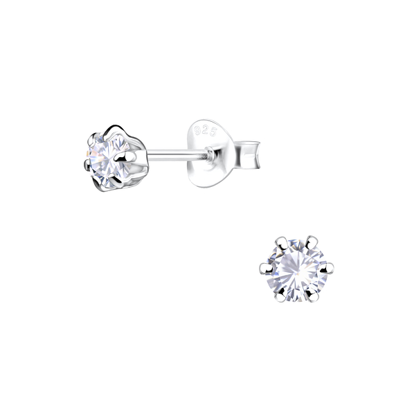 Wholesale 4mm Round Cubic Zirconia Sterling Silver Ear Studs - JD1976