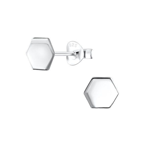 Wholesale Sterling Silver Hexagon Ear Studs - JD2041