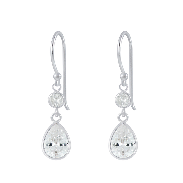 Wholesale Sterling Silver Tear Drop Cubic Zirconia Dangle Earrings - JD2638