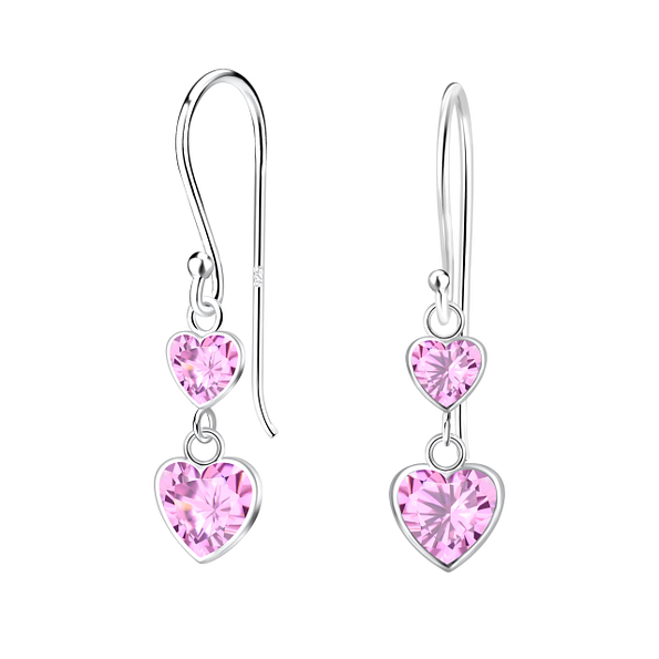 Wholesale Sterling Silver Heart Cubic Zirconia Dangle Earrings - JD2636