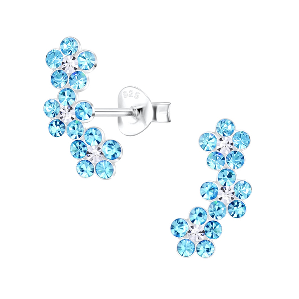 Wholesale Sterling Silver Triple Crystal Flower Ear Studs - JD2537