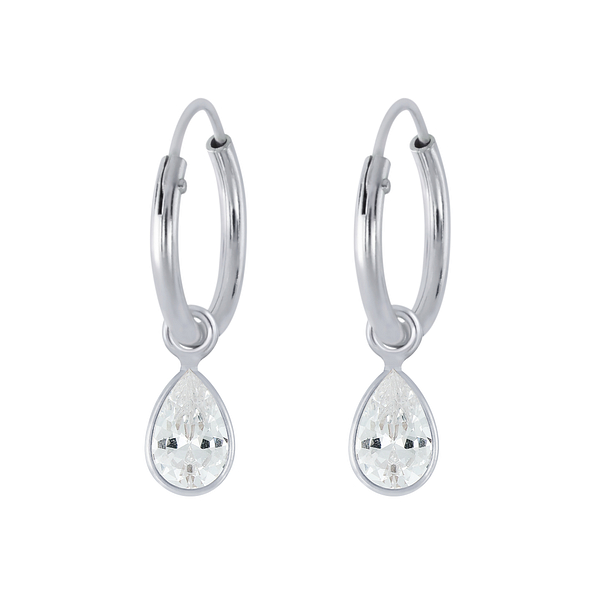 Wholesale 4x6mm Pear Cubic Zirconia Sterling Silver Charm Ear Hoops - JD2451
