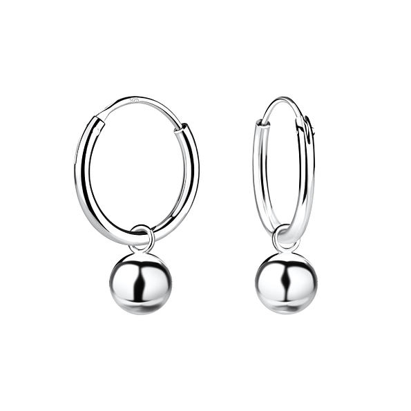 Wholesale 5mm Sterling Silver Ball Charm Ear Hoops - JD2617