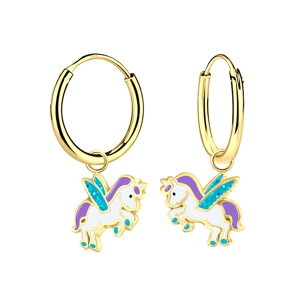 Wholesale Sterling Silver Winged Unicorn Charm Ear Hoops - JD3059