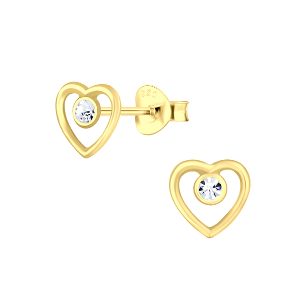 Wholesale Sterling Silver Heart Crystal Ear Studs - JD3132