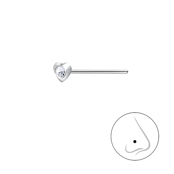 Wholesale Sterling Silver Heart Crystal Nose Stud - JD3264