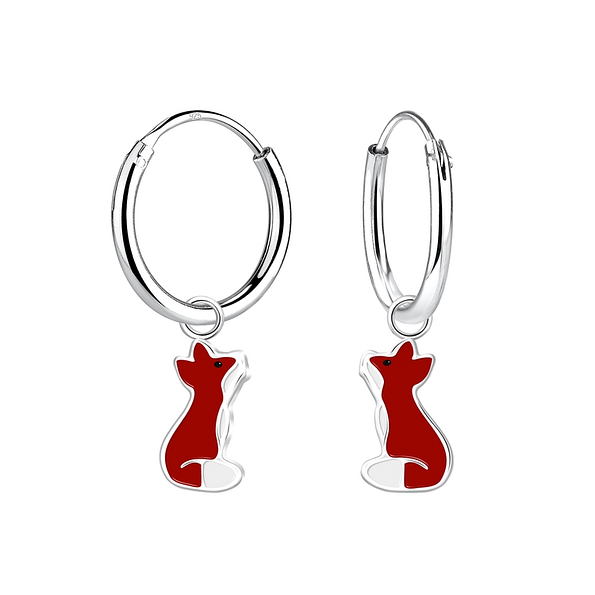 Wholesale Sterling Silver Fox Charm Ear Hoops - JD4127