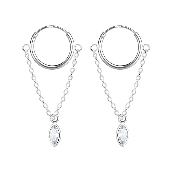 Wholesale Sterling Silver Marquise Charm Ear Hoops - JD4601